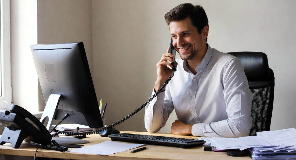 small business owner receiving customer call from website lead