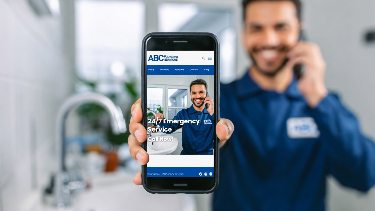 plumber answering phone call from new customer online lead